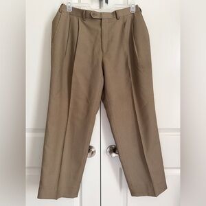 Lauren Ralph Lauren Men’s Dress Pants 38W|28 Pleat Front Tan Micro-Check Slacks